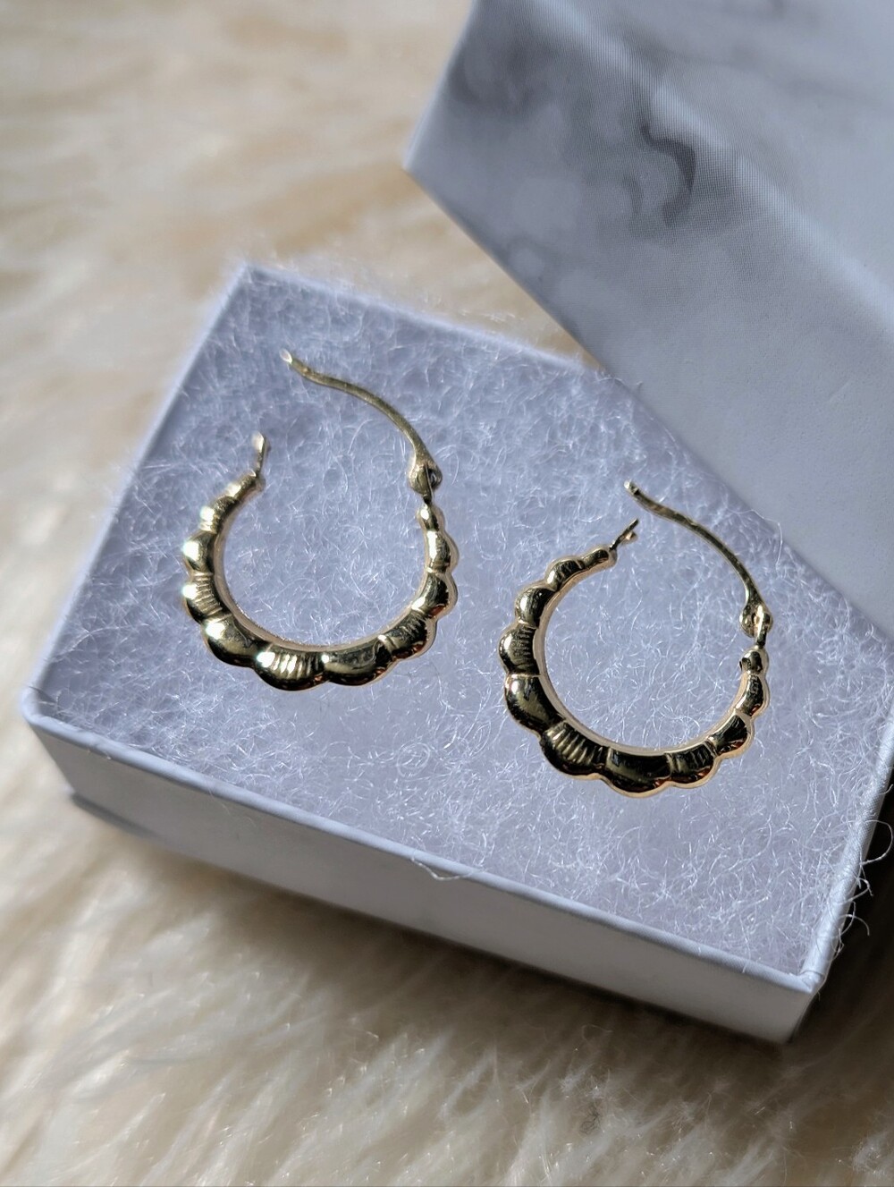 Real 14K Gold Flower Hoop Earrings